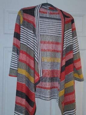 Open-Front Striped Women’s Cardigan - Coral Multi